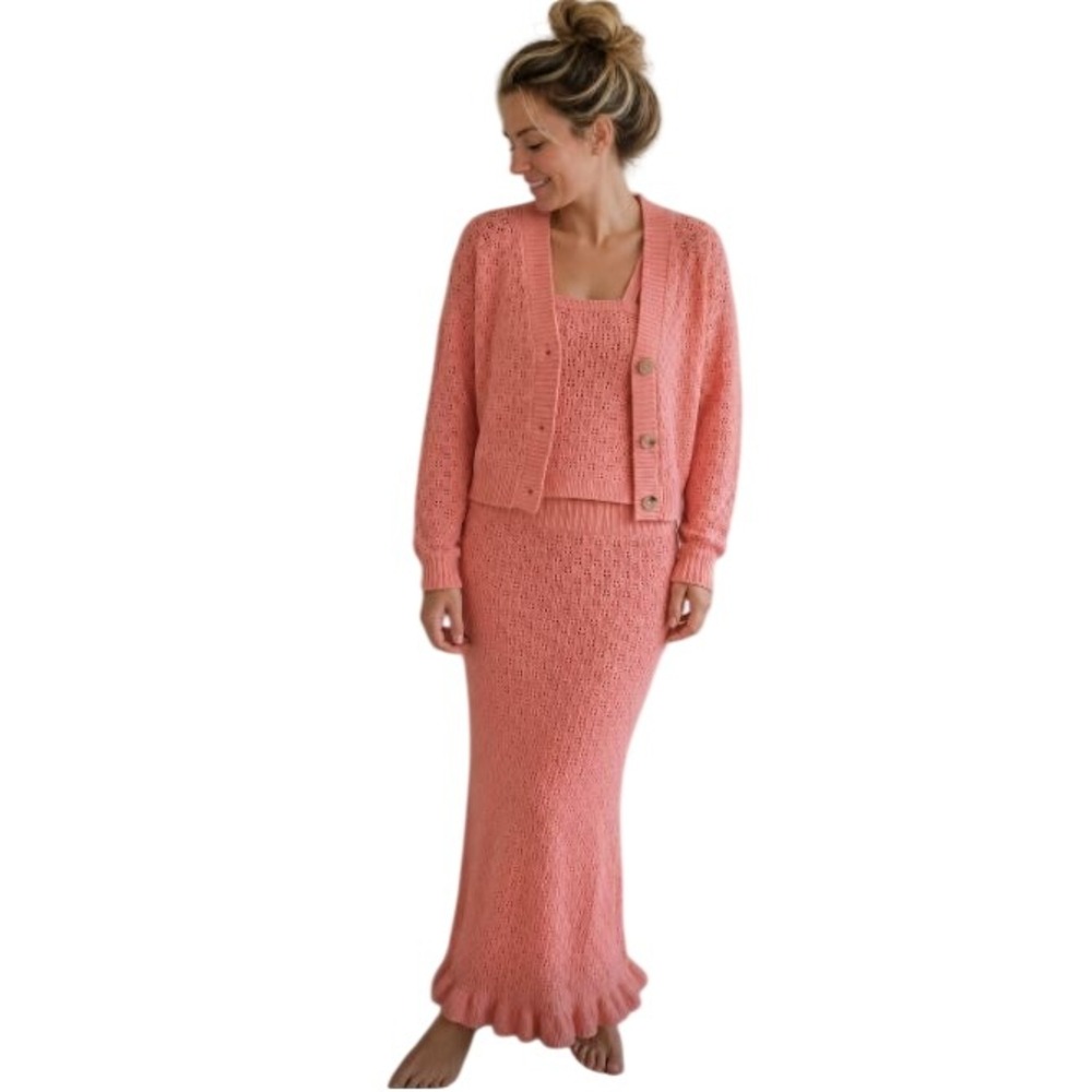 LC‎ Lauren Conrad Size Small Tank Skirt Set Womens Penelope Peach Pointelle Knit